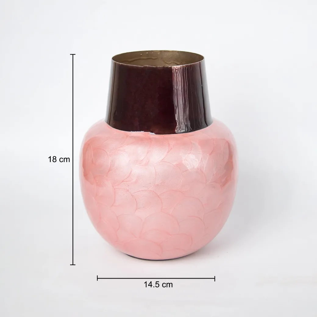VON CASA Pink Globular Shape Pot Vase (Pink Enamel)