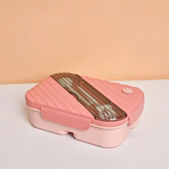 VON CASA Pink Plastic Lunch Box with Spoon Fork