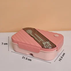 VON CASA Pink Plastic Lunch Box with Spoon Fork