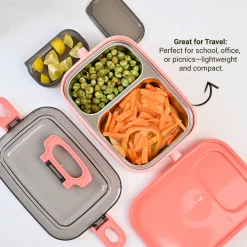 VON CASA Pink Plastic Lunch Box with Spoon