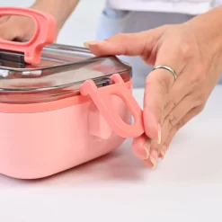VON CASA Pink Plastic Lunch Box with Spoon