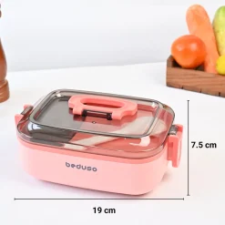 VON CASA Pink Plastic Lunch Box with Spoon