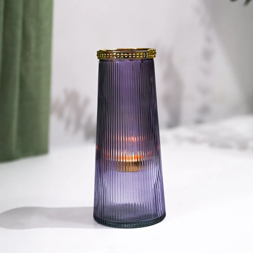VON CASA Purple Cone Glass T-Light Holder