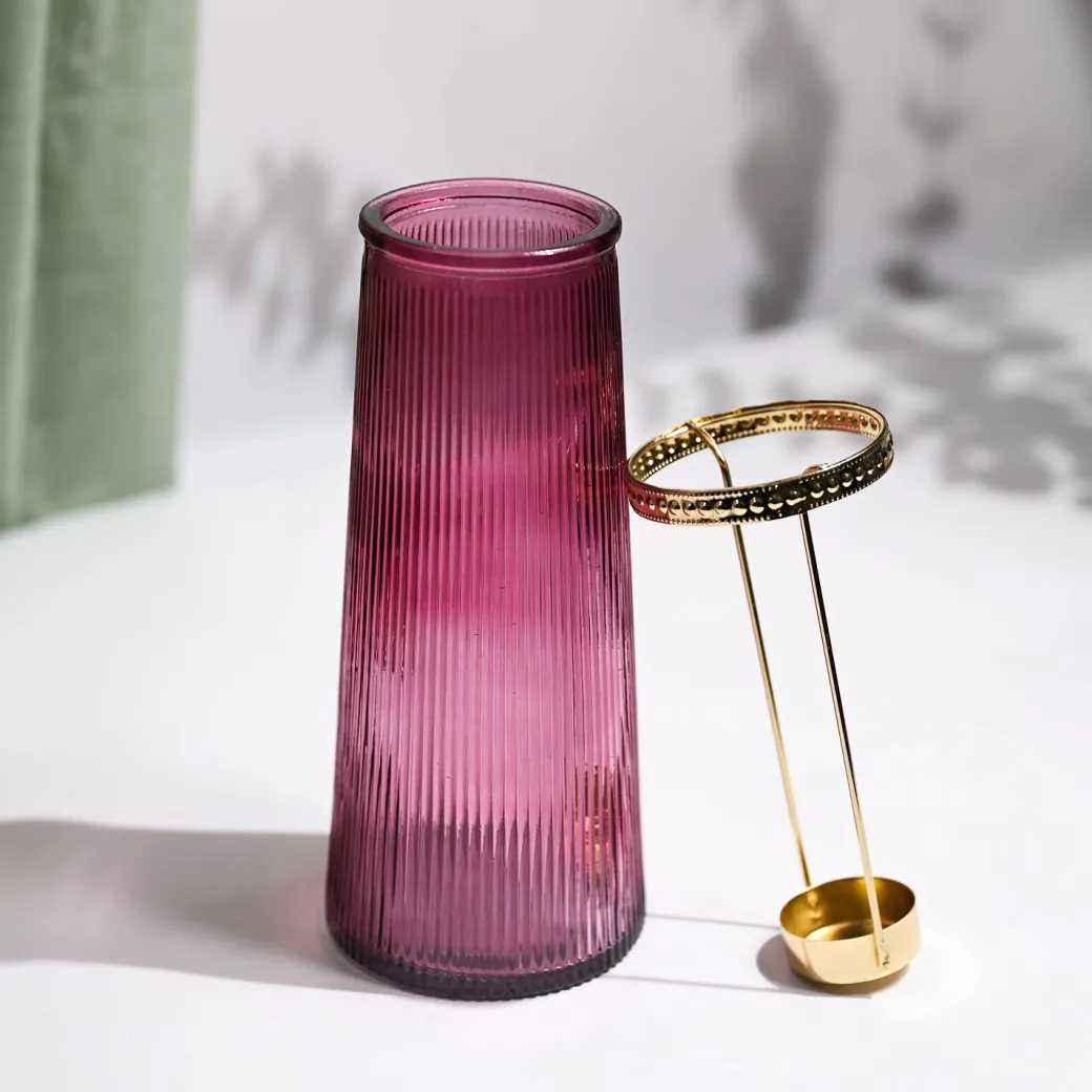 VON CASA Purple Cone Glass T-Light Holder