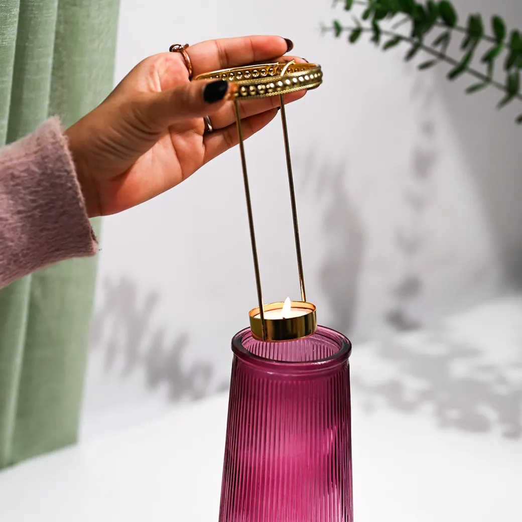 VON CASA Purple Cone Glass T-Light Holder