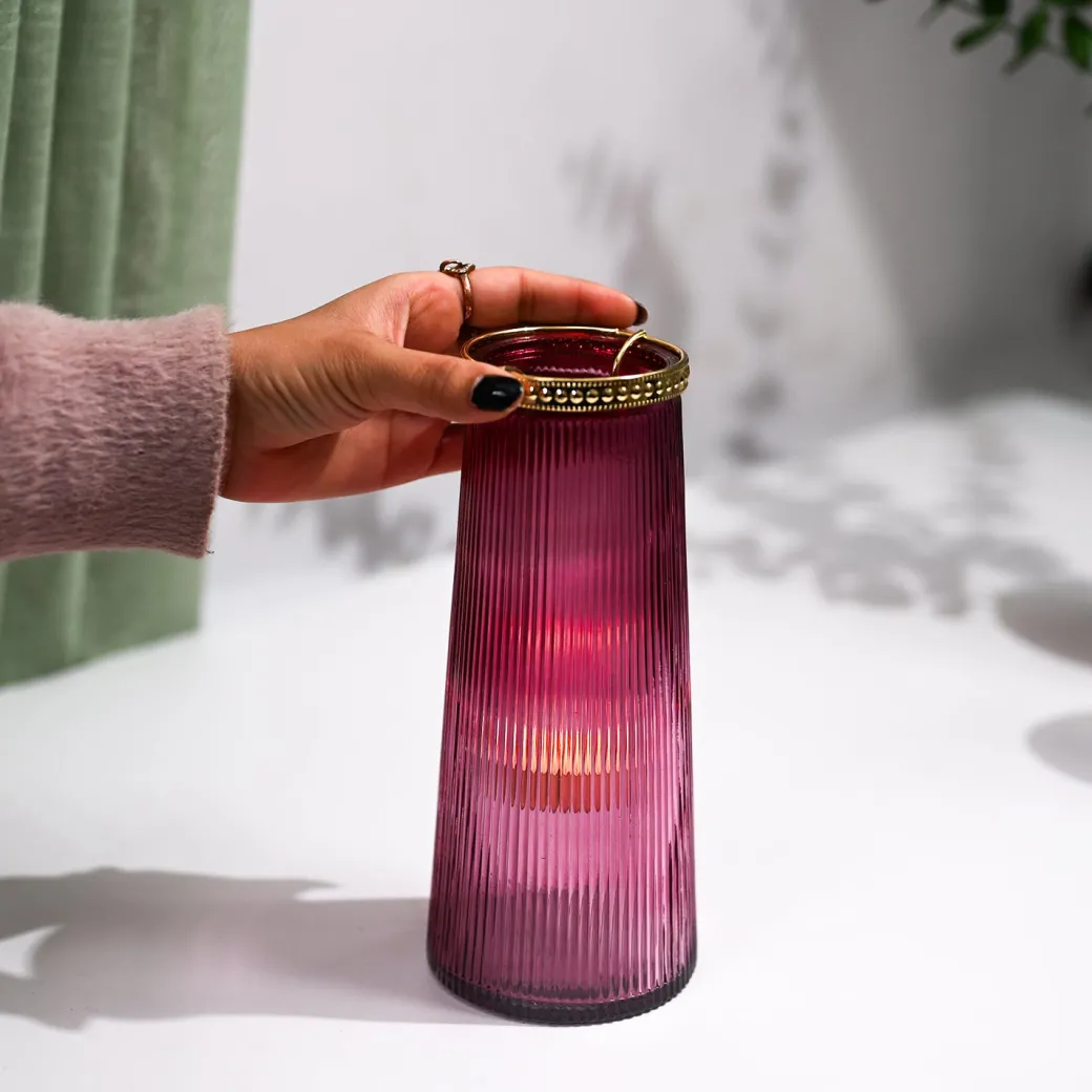 VON CASA Purple Cone Glass T-Light Holder