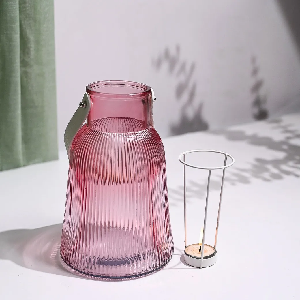 VON CASA Purple Cylindrical Glass T-Light Holder