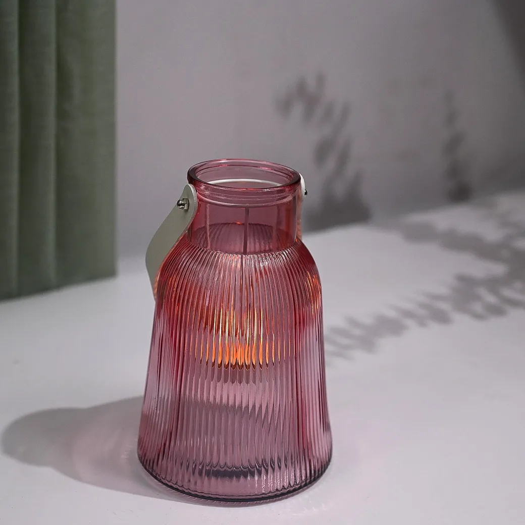 VON CASA Purple Cylindrical Glass T-Light Holder