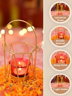 VON CASA Red & Golden T-Light Holder