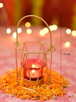 VON CASA Red & Golden T-Light Holder