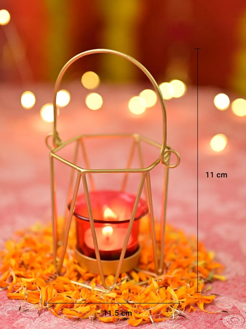 VON CASA Red & Golden T-Light Holder