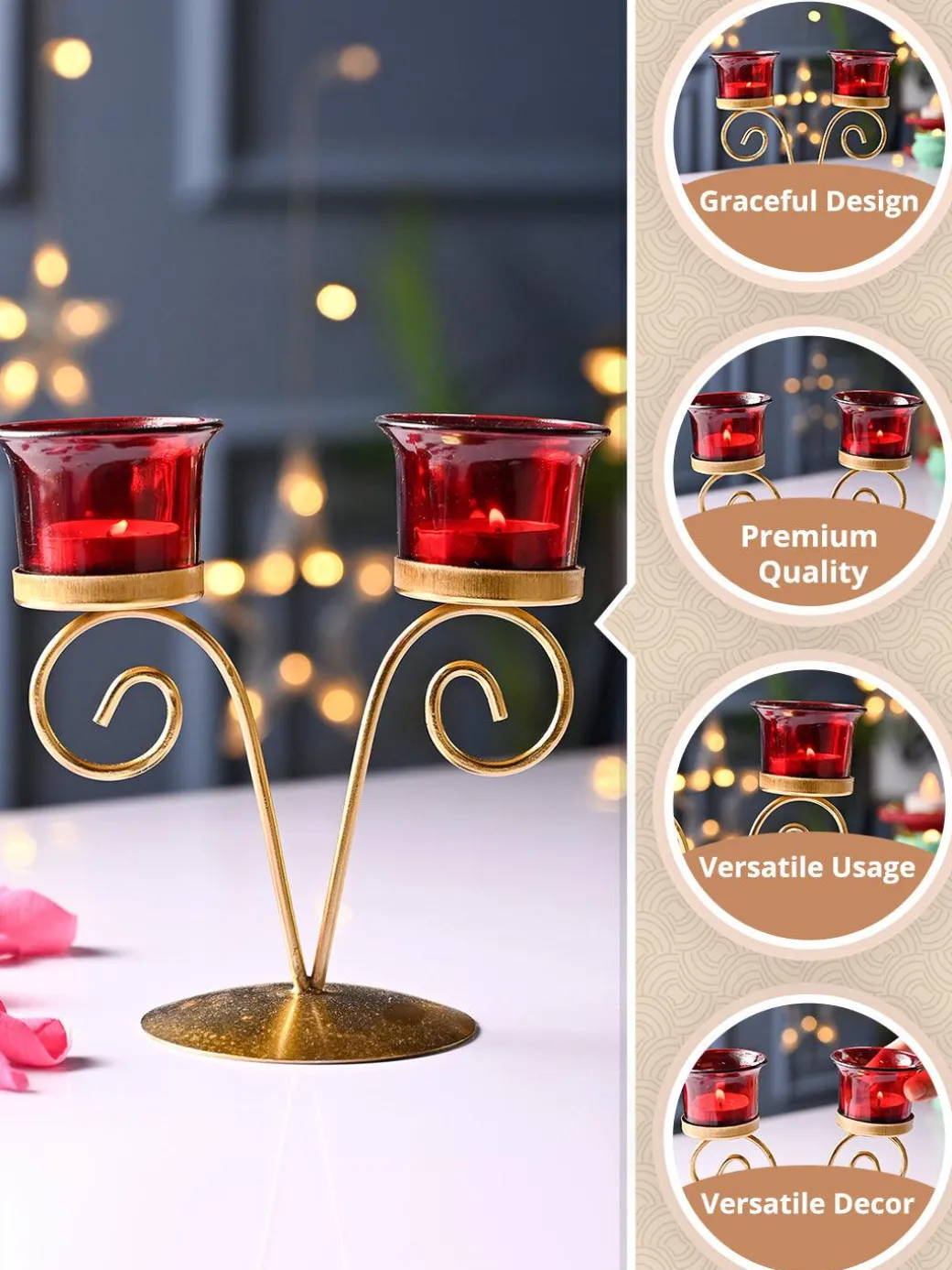 VON CASA Red 2 Votive T- Light Holder
