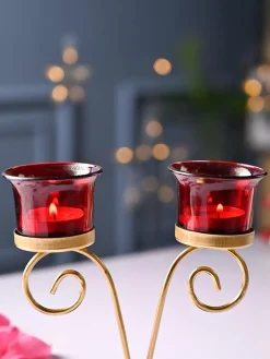 VON CASA Red 2 Votive T- Light Holder