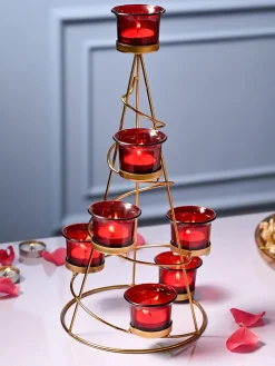 VON CASA Red 7 Votive Tree T- Light Holder