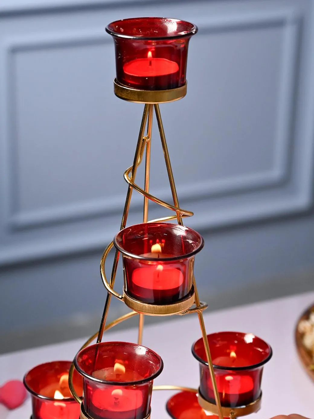 VON CASA Red 7 Votive Tree T- Light Holder