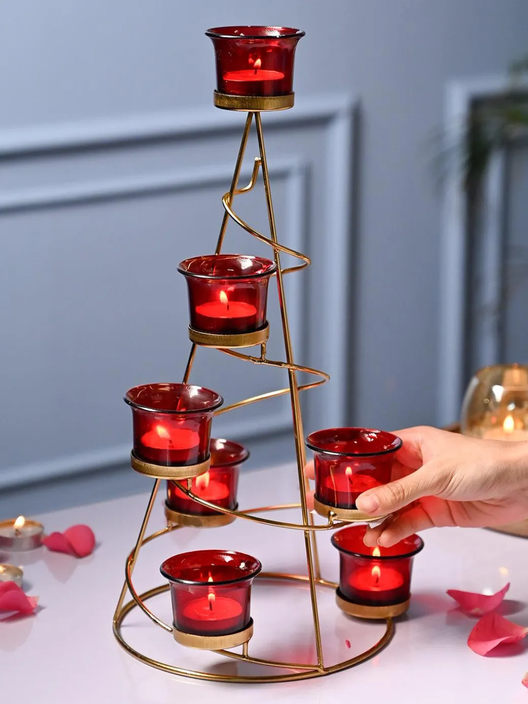 VON CASA Red 7 Votive Tree T- Light Holder