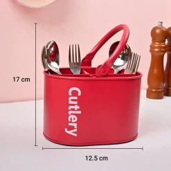 VON CASA Red Galvanized Iron Cutlery Holder – Matte Finish