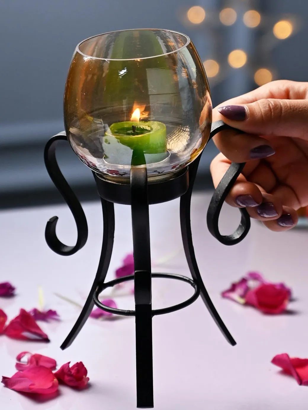 VON CASA Round Glass T- Light Holder With Stand