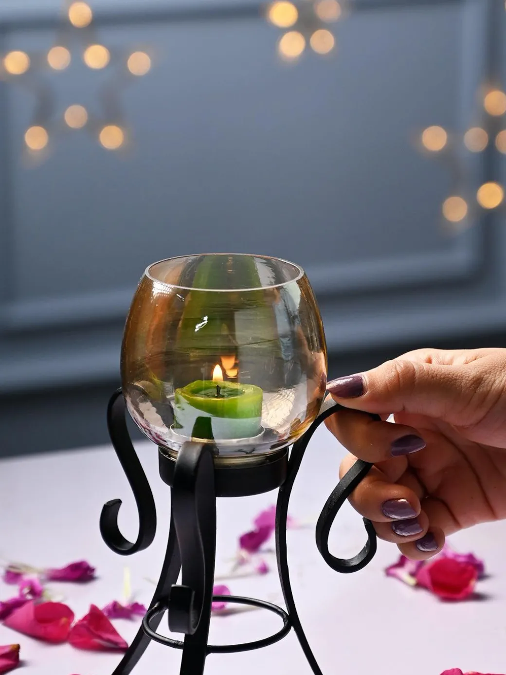 VON CASA Round Glass T- Light Holder With Stand