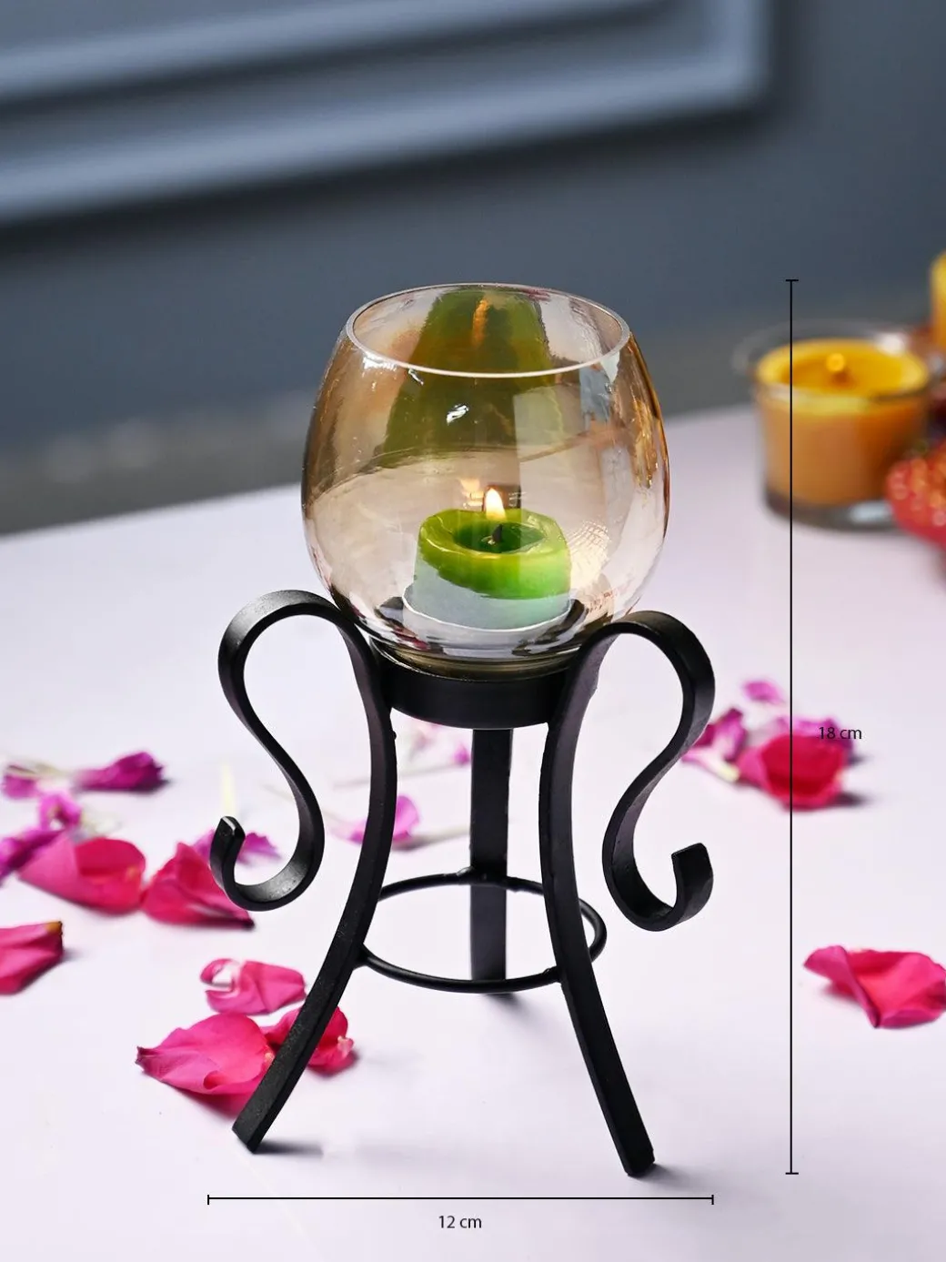 VON CASA Round Glass T- Light Holder With Stand