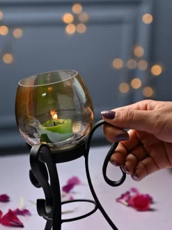 VON CASA Round Glass T- Light Holder With Stand