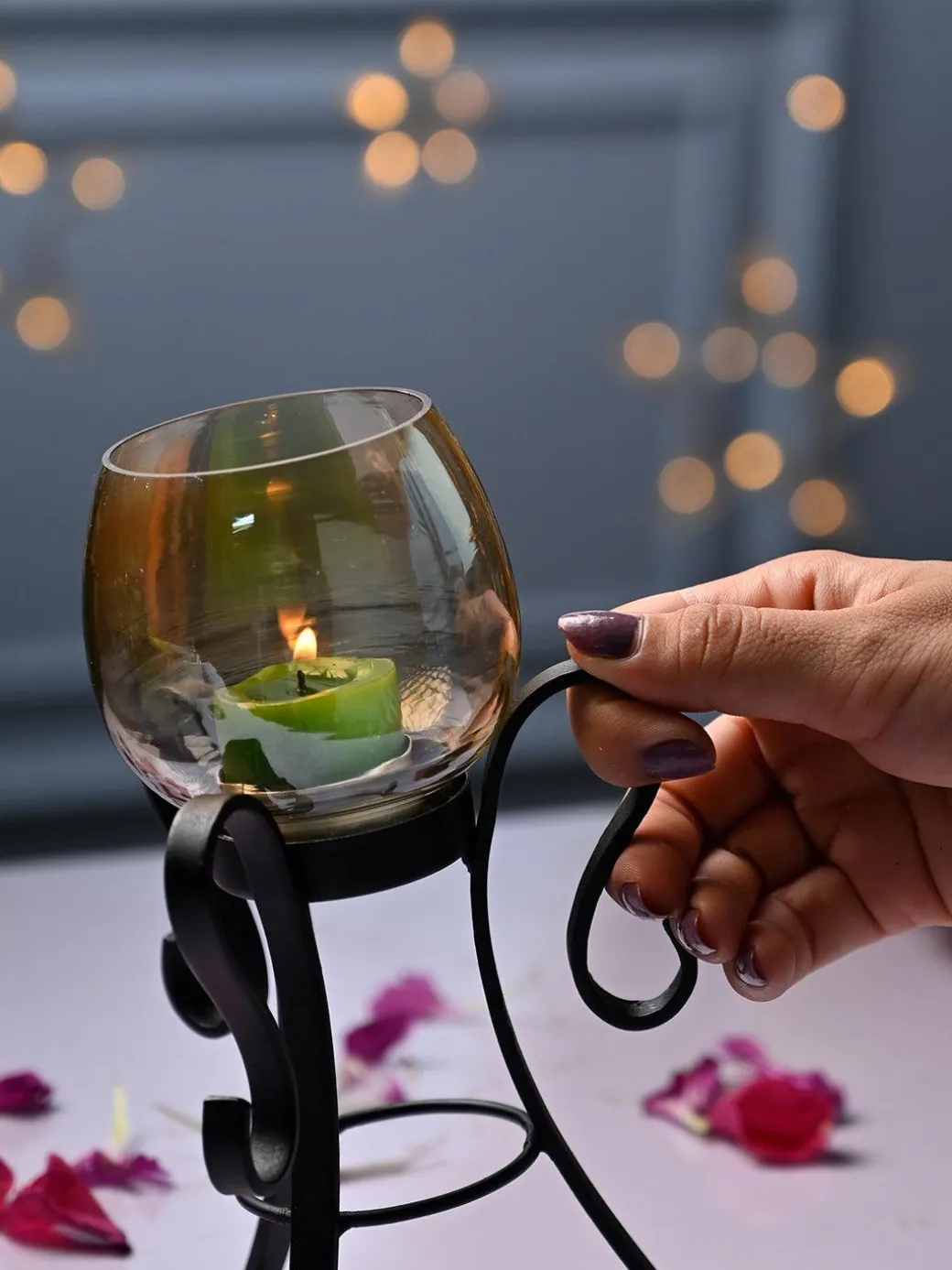 VON CASA Round Glass T- Light Holder With Stand