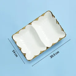 VON CASA Scalloped Ceramic Dish With 2 Compartment