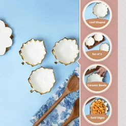 VON CASA Scalloped Ceramic Leaf Bowl Gift Set (Set Of 3)