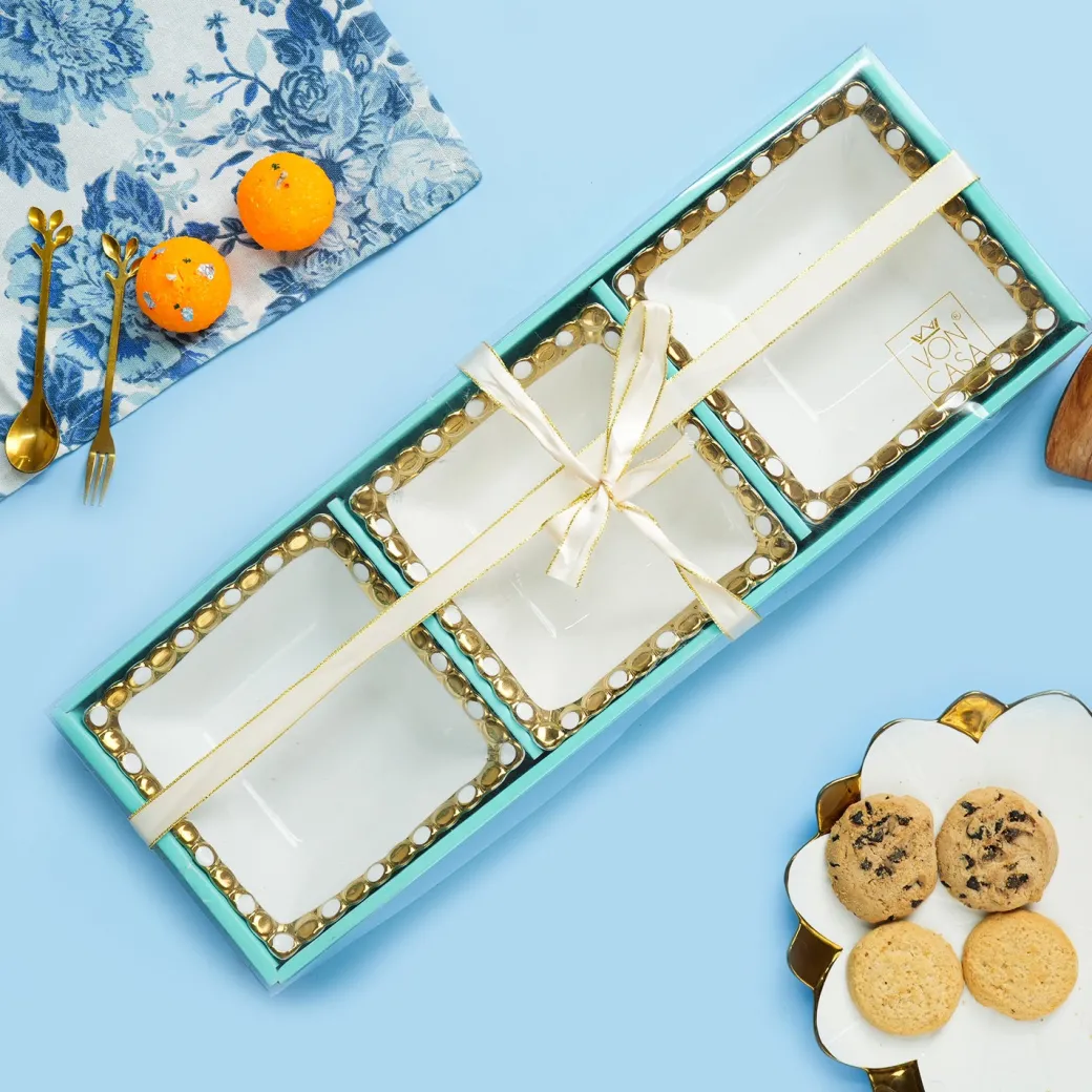 VON CASA Scalloped Ceramic Rectangular Bowl Gift Set (Set Of 3)