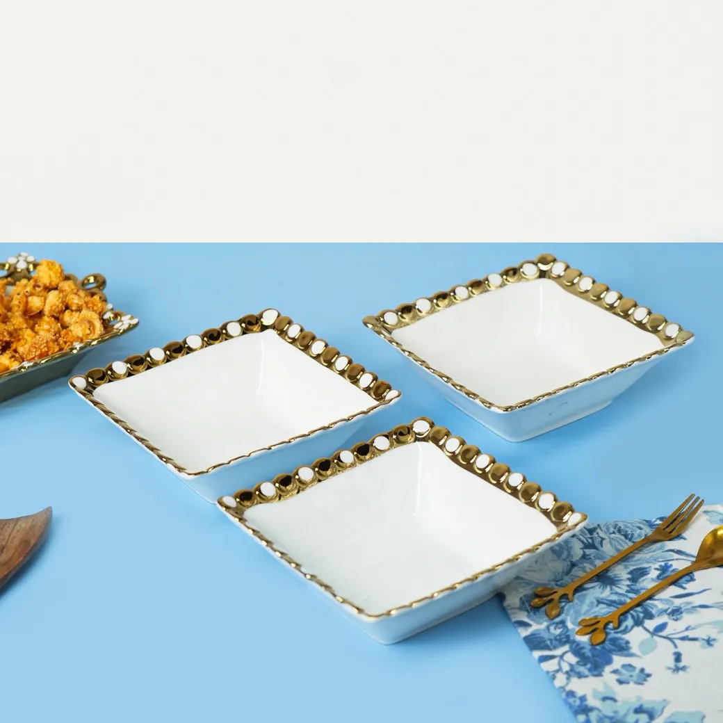 VON CASA Scalloped Ceramic Rectangular Bowl Gift Set (Set Of 3)