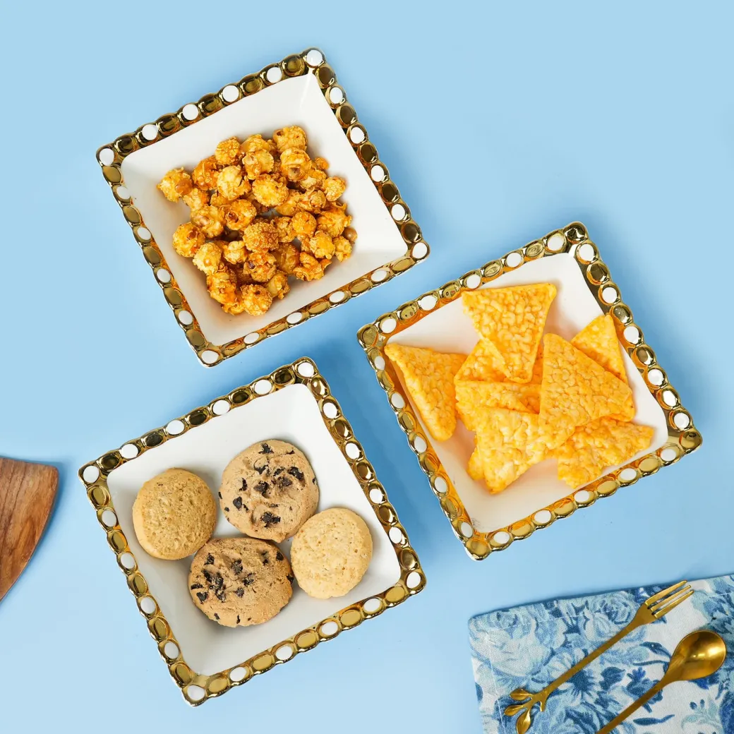 VON CASA Scalloped Ceramic Rectangular Bowl Gift Set (Set Of 3)