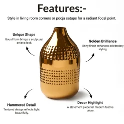 VON CASA Shiny Gold Vase – Gourd Shape (Shiny & Hammered Pattern)