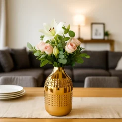 VON CASA Shiny Gold Vase – Gourd Shape (Shiny & Hammered Pattern)