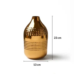 VON CASA Shiny Gold Vase – Gourd Shape (Shiny & Hammered Pattern)