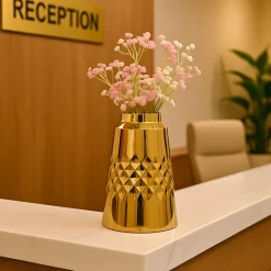 VON CASA Shiny Gold Vase – Truncated Cone (Shiny & Diamond Pattern)
