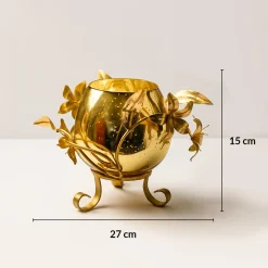 VON CASA Single T-Light Holder – Golden Sphere with Mercury Glass
