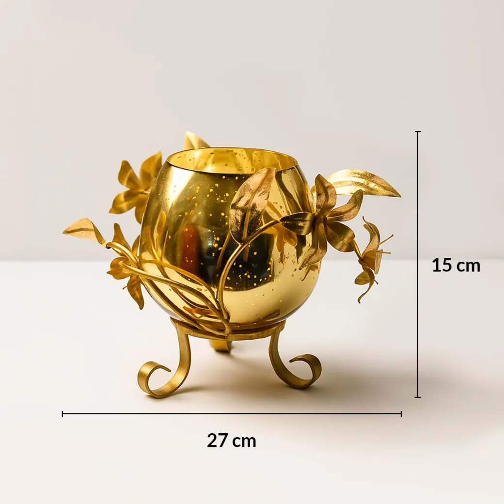 VON CASA Single T-Light Holder – Golden Sphere with Mercury Glass