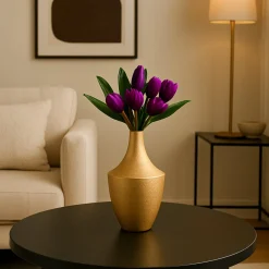 VON CASA Small Golden Surahi Flower Vase – (18.5 CM)