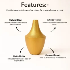VON CASA Small Golden Surahi Flower Vase – (18.5 CM)
