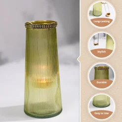 VON CASA Teal & Yellow Cone Glass T-Light Holder