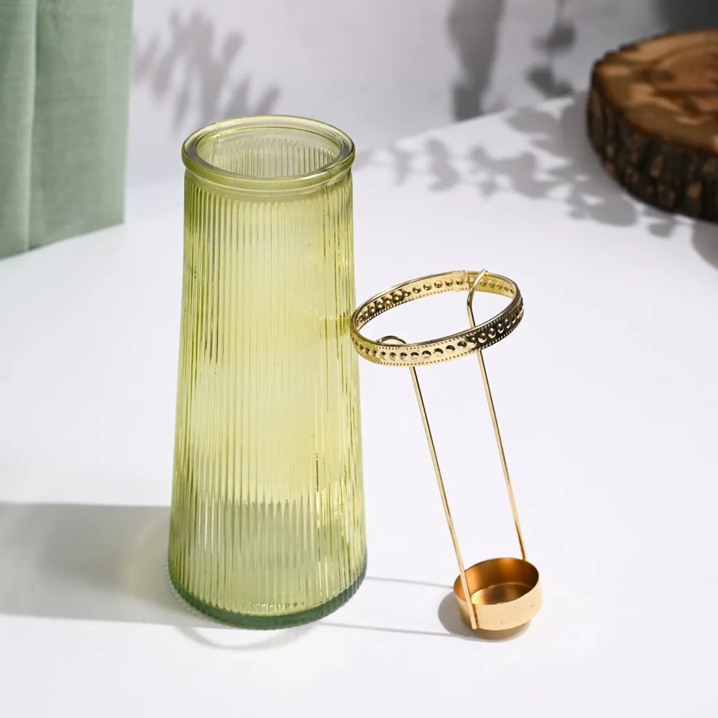 VON CASA Teal & Yellow Cone Glass T-Light Holder