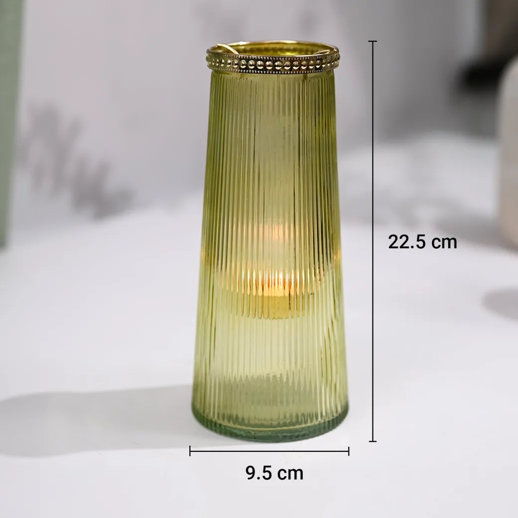 VON CASA Teal & Yellow Cone Glass T-Light Holder