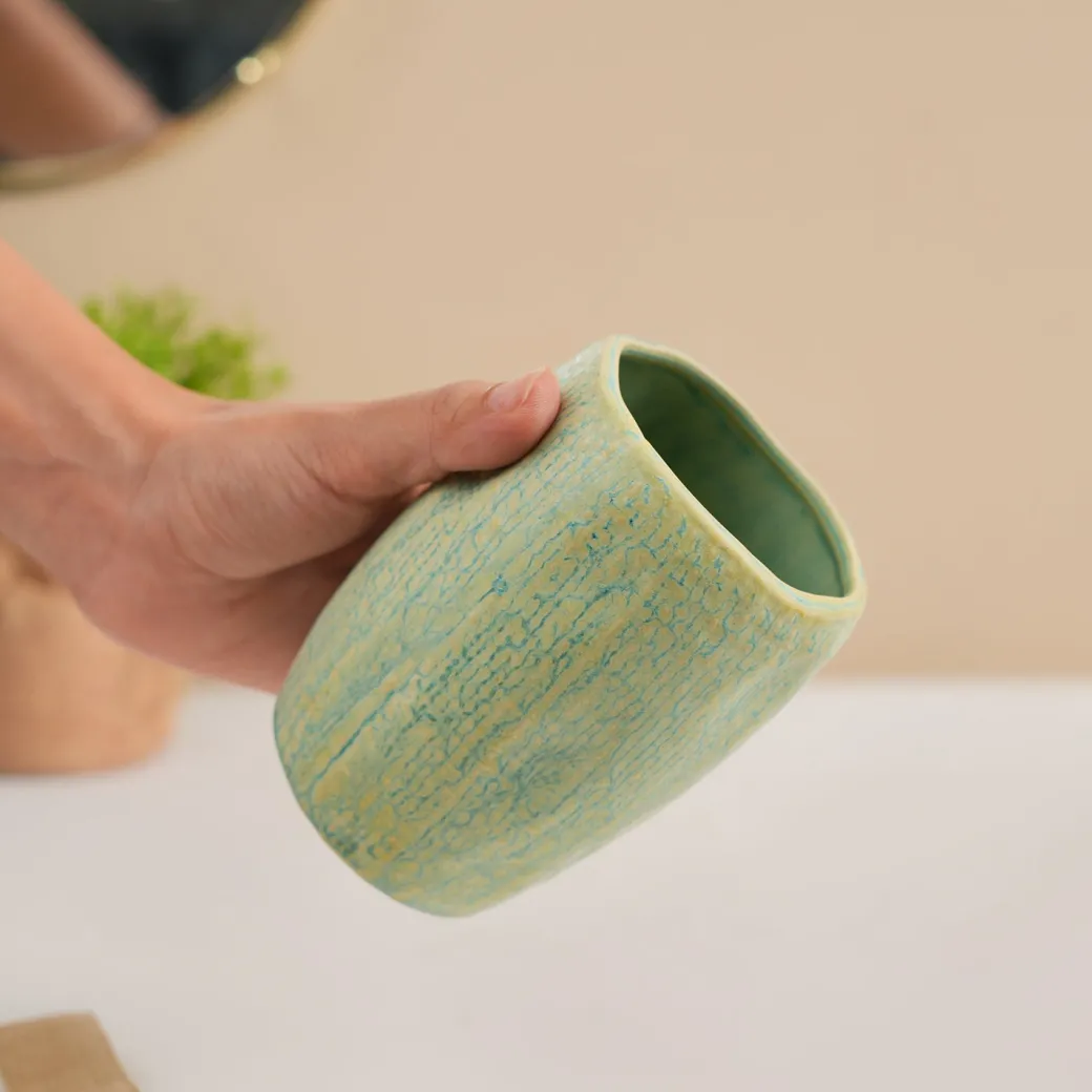 VON CASA Teal Green Wave Ceramic Bathroom Set (Set Of 2)