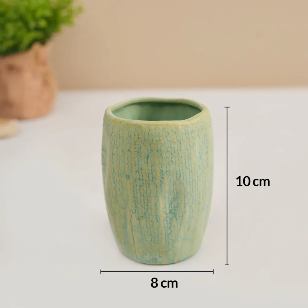 VON CASA Teal Green Wave Ceramic Bathroom Set (Set Of 2)