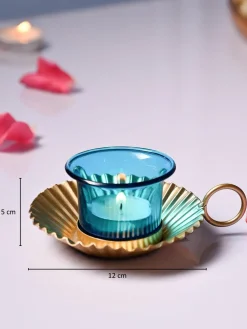 VON CASA Tea-Light Holder Set Of 2 - Turquoise