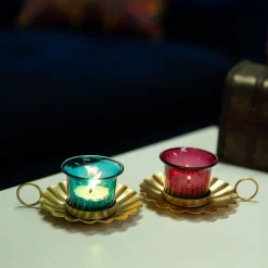 VON CASA T-Light Holder Set Of 2 - Red & Gold