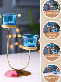 VON CASA Turquoise 2 Votive T- Light Holder