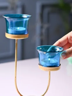 VON CASA Turquoise 2 Votive T- Light Holder