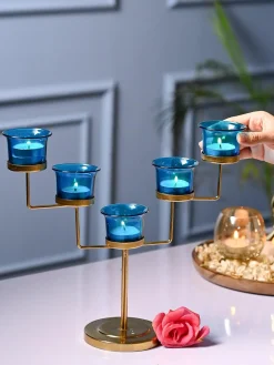 VON CASA Turquoise 5 Votive T- Light Holder