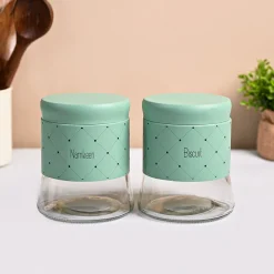 VON CASA Turquoise Argyle Biscuit & Namkeen Jar Set
